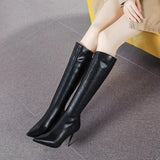 Amozae-Black Women's Boots Long Pointed Toe Very High Heel Shoes for Woman Footwear Winter Knee Shaft Boot Trend 2024 Demi-season Hot