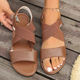 Amozae-Women's Cross Elastic Band Flat Sandals Casual Comfortable Summer Shoes Women Lightweight Non Slip Black Beach Sandalias Mujer