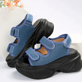 AMOZAE- - Summer Women's Plus Size Blue Denim Chunky Platform