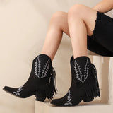 Amozae-Tassels Retro Women's Boots Embroidery Autumn Winter Nude Boots 2023 New Designer Boots Plus Size 43 Gothic Western Cowboy Boots