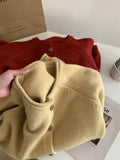 Amozae-Autumn Casual Outfits Amozae-Shoulder Sleeves Rolled Edges Sweater Jacket Women, Loose Slim Warm Round Neck Knitted Cardigan