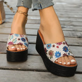Amozae-Printing Chunky Platform Sandals for Women 2025 Summer Thick Bottom Wedge Heel Slippers Woman Comfortable Outdoor Beach Slides