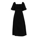 Amozae Maxi Summer Puff Sleeve Holiday Dress Black Square Neck Party Dresses Casual A Line Women Dress 2023