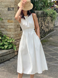 Amozae-New Summer Women French Style Sleeveless Slim Dress Office Lady Fashion Chic Casual White Dress Vestdios