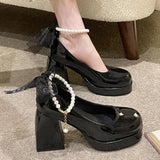 AMOZAE- - Pearl Ankle Strap Platform Pumps for Women Super High Heels