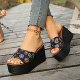 Amozae-Printing Chunky Platform Sandals for Women 2025 Summer Thick Bottom Wedge Heel Slippers Woman Comfortable Outdoor Beach Slides
