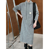 Amozae-Autumn Casual Outfits Amozae-Loose Soft Sticky Knit Dress + Scarf Women's 2024 Autumn  Winter Long Over Knee Lazy Style Dress