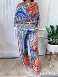 Amozae-Modigirl Women Pant Sets Outfit Summer 2024 Retro Abstract Printed Tops Blouses And High Waisted Long Pants Trousers 2 Suits