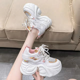 Amozae-Women Mesh Chunky Sneakers Summer High Platform Shoes 10CM High Heels Wedges Casual Shoes Woman Breathable Sports Dad Sneakers