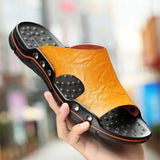 Amozae-Summer Men Slippers Genuine Leather Breathable Clogs Sandals Beach Classics Leather Slides Outdoor Flip Flops Plus Size Men Shoe