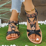 Amozae-Bohemian Flower Bead Flat Sandals Women Summer Non Slip Outdoor Beach Shoes Woman Fashion Slip On Vacation Sandalias Mujer 2025