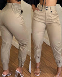 Amozae-Button Pockets Solid Color Pencil Pants Women's High Waist Khaki Casual Trousers 2024 Summer New Fashion Streetwear Long Pants