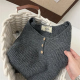 Amozae-Autumn Casual Outfits Amozae-Round Neck Sleeveless Knit Sweater with Button Up Vest for Women, Layered Tops, Design Vest