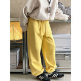 Amozae-Autumn Casual Outfits Amozae-Fleece Lined Sweat Pant Thick Drawstring Waist For Women 2024 Autumn/winter Loose Yellow Leg Sports Pants