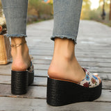 Amozae-Printing Chunky Platform Sandals for Women 2025 Summer Thick Bottom Wedge Heel Slippers Woman Comfortable Outdoor Beach Slides