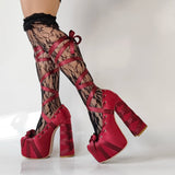 Amozae-2025 New Lolita Pink Sandals Sweet Strappy Platform Thick Heel Large Size 47 Women's Pumps Satin Bow Tie Lace-Up Fashion Sandals