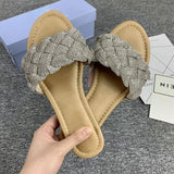 AMOZAE-- Flat Heel Slides with Shiny Rhinestones