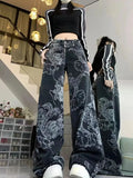 Amozae-Women Dragon Print Jeans Black Gothic Baggy Vintage Aesthetic Cowboy Pants Harajuku Denim Trousers Y2k Trashy 2000s Clothes 2024