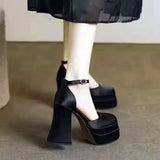 Amozae-2025 Women'S High Chunky Platform Closed Toe Block Heels Square Toe Ankle Strap Dress Wedding Party Prom Pumps Shoes
