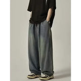 Amozae-Elastic Waist Oversize New Jeans Men's Women's Loose Fit Streetwear Draped Wide Leg Trousers Japanese Style