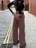 Amozae-Women Wide Leg Baggy Brown Jeans Lady Vintage Y2K Punk High Waist Loose Denim Cargo Pants Streetwear Pockets Oversized Trousers