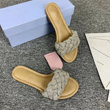 AMOZAE-- Flat Heel Slides with Shiny Rhinestones