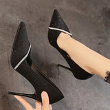 Amozae-NEW Black High Heels Women's New Thin Heel Hollow Pointed Single Shoes Sexy Baotou Woman Fashion High-heeled Shoes