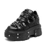 Amozae-New Spring Women Punk Style Ankle Boots for Woman's Lace-Up Round Toe Thick Bottom Platform Botas Mujer 2025 Black Men Sneakers