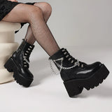 Amozae-DoraTasia New Women's Gothic Ankle Boots Platform Chunky Heel Chain Punk Fight Biker Boots Women's Halloween Christmas Shoes