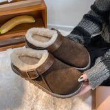 Amozae-Fur Women Flats Slippers Platform Warm Walking Shoes 2024 Trend Winter New Short Plush Cotton Mules Shoes Home Fad Flip Flops