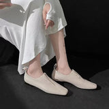 Amozae-Women Flat Shoes Genuine Leather Sheepskin Comfort Flats Slip On Silver Beige Simple Shoes Spring Autumn Soft Loafers Square Toe