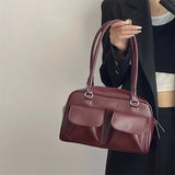 Amozae-Vintage Women Business Shoulder Bags Simple Ladies Commute Tote Bag Pu Leather Female Underarm Bag Burgundy Large Handbags Purse