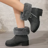 Amozae-Fur Snow Boots Women Warm Chunky Cotton Boots Non-slip  Ankle Boots for Women Padded Casual Comfort Suede Winter Boots Ladies