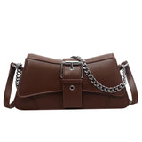 Amozae-Solid color Women Chain Shoulder Side Bag Small PU Leather Handbag And Wallet Vintage Luxury Brand Lady Flap Crossbody Sling Bag