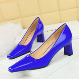 BIGTREE 2024 Spring Fashion Patent Leather Women's Pumps Square Heel Pointed Toe Party Stripper Sngle Ladies Shoes