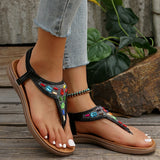 Amozae-Beaded Decor Bohemian Flat Sandals for Women Summer 2025 Elastic Band Clip Toe Rome Sandals Woman Soft Sole Non Slip Beach Shoes