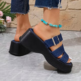 Amozae-Blue Denim Chunky Platform Slippers Women Fashion Buckle Wedge Heels Sandals Woman Summer Comfort Thick Bottom Outdoor Slippers