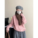 Amozae-Autumn Casual Outfits Amozae-2024 Winter Casual Fuzzy Mohair Solid Sweater Long Sleeve Warm Knit Pullovers