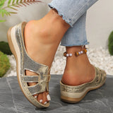 Amozae-Gold Silver Wedge Heel Slippers for Women Summer 2025 Comfort Non Slip Beach Shoes Woman Fashion Weaving Platform Slides Sandals