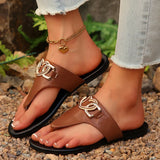 Amozae-Fashion Metal Decor Summer Flip Flops for Women Lightweight Clip Toe Flat Sandals Woman Comfortable Non Slip Beach Slippers 2025