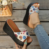 Amozae-Printing Chunky Platform Sandals for Women 2025 Summer Thick Bottom Wedge Heel Slippers Woman Comfortable Outdoor Beach Slides