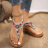 AMOZAE- - Summer Crystal Bohemian Flat Heel Sandals