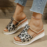 Amozae-Women's Leopard Print Wedge Sandals Summer 2025 Lightweight Non Slip Platform Slippers Woman Thick Sole Peep Toe Beach Sandalias