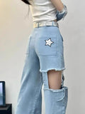 Amozae-Jeans Hollow Dopamine High Waist Subculture Design Straight Pants Women'S Early Autumn New Workwear Long Pants