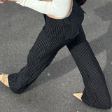 Amozae High Street Women Straight Suit Pants Vintage Slim Low Waist Black Casual Trousers Office Lady Fashion Pants 2024 New