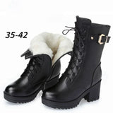 Amozae-2025 Winter Leather Women Winter Boots Thick Wool Warm Women High-heeled Genuine Boot High-quality Female Snow Boots Women Shoes