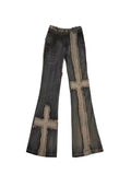 Amozae-Flare Jeans Rough Edges High Waist Grunge Aesthetics Distressed Jeans Vintage Patchwork Wasteland Punk Do-Old Denim Pants Gothic