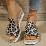 Amozae-Women's Leopard Print Wedge Sandals Summer 2025 Lightweight Non Slip Platform Slippers Woman Thick Sole Peep Toe Beach Sandalias