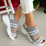 Amozae-Woman Knitted Sandals Summer Platform Comfortable Sandals  Sports Shoes  Female Slip on Peep Toe Ladies Sneakers