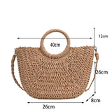 Amozae-Straw Woven Handbags For Women Handmade Travel Seaside Beach Bag Summer New Handle Bucket Bag Shopping Tote Bag Basket Bolsa